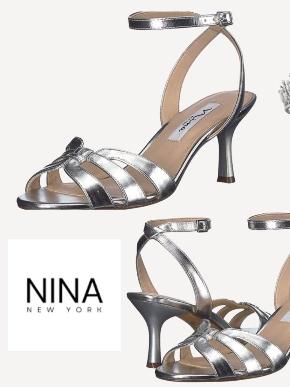 Nina New York Coralee Aurora Heels Silver Sz 7.5M